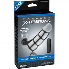 <strong>Чёрная вибронасадка  Deluxe Silicone Power Cage - 12 см.</strong> <br />
Силиконовая вибронасадка в форме клетки предназначена для поддержания эрекции, пролонгации полового акта, а также  более полного удовлетворения партнера за счет мощного клиторального вибростимулятора, расположенного у основания насадки.<div class="charTableblock"> </div> Чёрная вибронасадка  Deluxe Silicone Power Cage - 12 см. 
Силиконовая вибронасадка в форме клетки предназначена для поддержания эрекции, пролонгации полового акта, а также  более полного удовлетворения партнера за счет мощного клиторального вибростимулятора, расположенного у основания насадки.