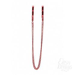 Красные металлические клипсы на соски с цепочкой   Красные металлические клипсы на соски с цепочкой