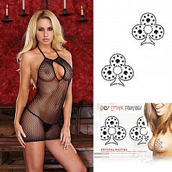 Smart Set  24: платье-сетка и пэстисы из чёрных кристаллов  Smart Set  24: платье-сетка и пэстисы из чёрных кристаллов