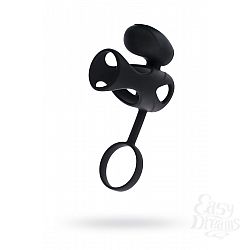 Чёрная насадка на пенис с клиторальным стимулятором Чёрная насадка на пенис с клиторальным стимулятором