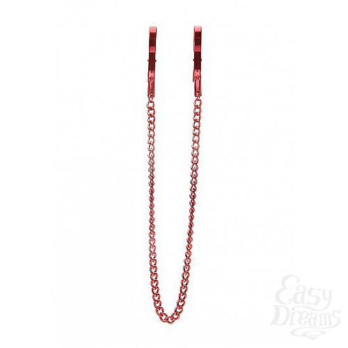 Фотография 1:  Красные металлические клипсы на соски с цепочкой  Фотография 1:  Красные металлические клипсы на соски с цепочкой
