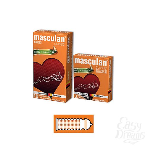 Фотография 2:  Masculan Classic 3 , 10 шт *10. С колечками и пупырышками Фотография 2  Masculan Classic 3 , 10 шт *10. С колечками и пупырышками