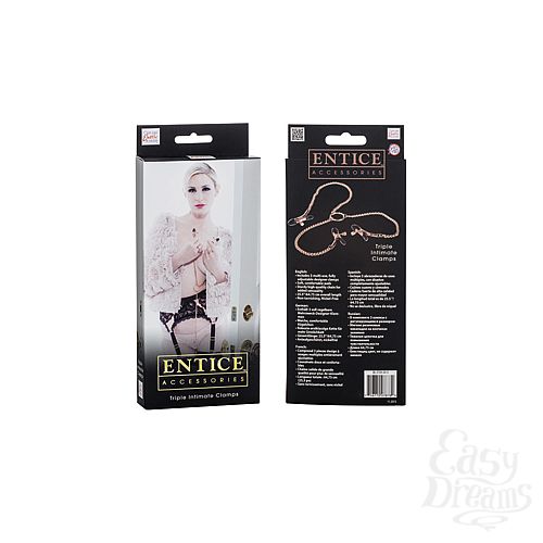 Фотография 3:  Зажимы для сосков и половых губ с цепью Entice Triple Intimate Clamps золотистые Фотография 3  Зажимы для сосков и половых губ с цепью Entice Triple Intimate Clamps золотистые