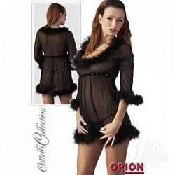 Полупрозрачная сорочка с рукавчиками 2/3 и меховой оторочкой  Полупрозрачная сорочка с рукавчиками 2/3 и меховой оторочкой